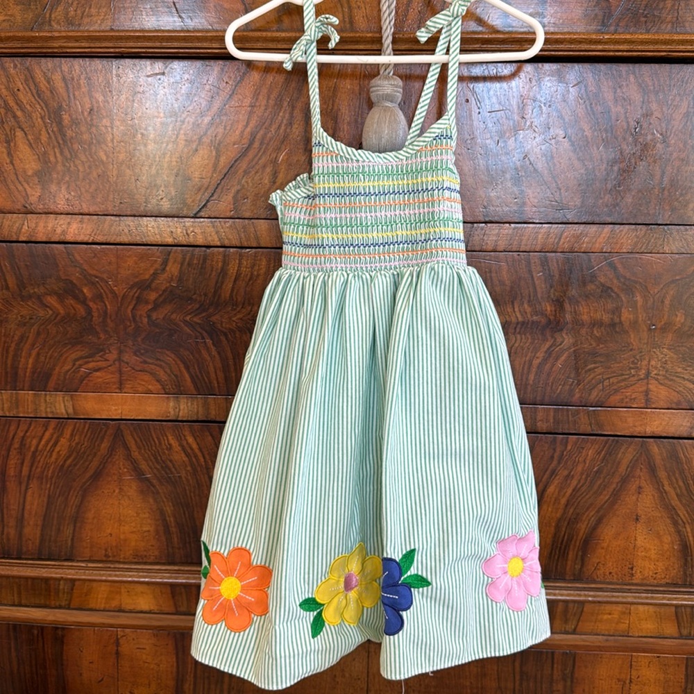 Green & multi colored striped floral dress